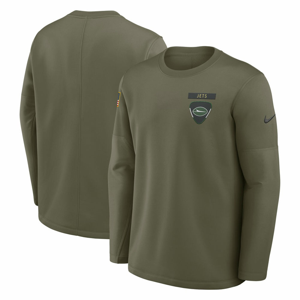 New York Jets 2025 Salute to Service Sideline Coaches Therma-FIT Long Sleeve Shirt Olive - Nike