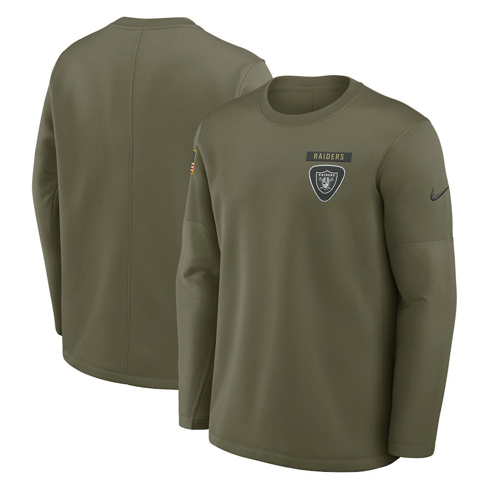 Las Vegas Raiders 2025 Salute to Service Sideline Coaches Therma-FIT Long Sleeve Shirt Olive - Nike