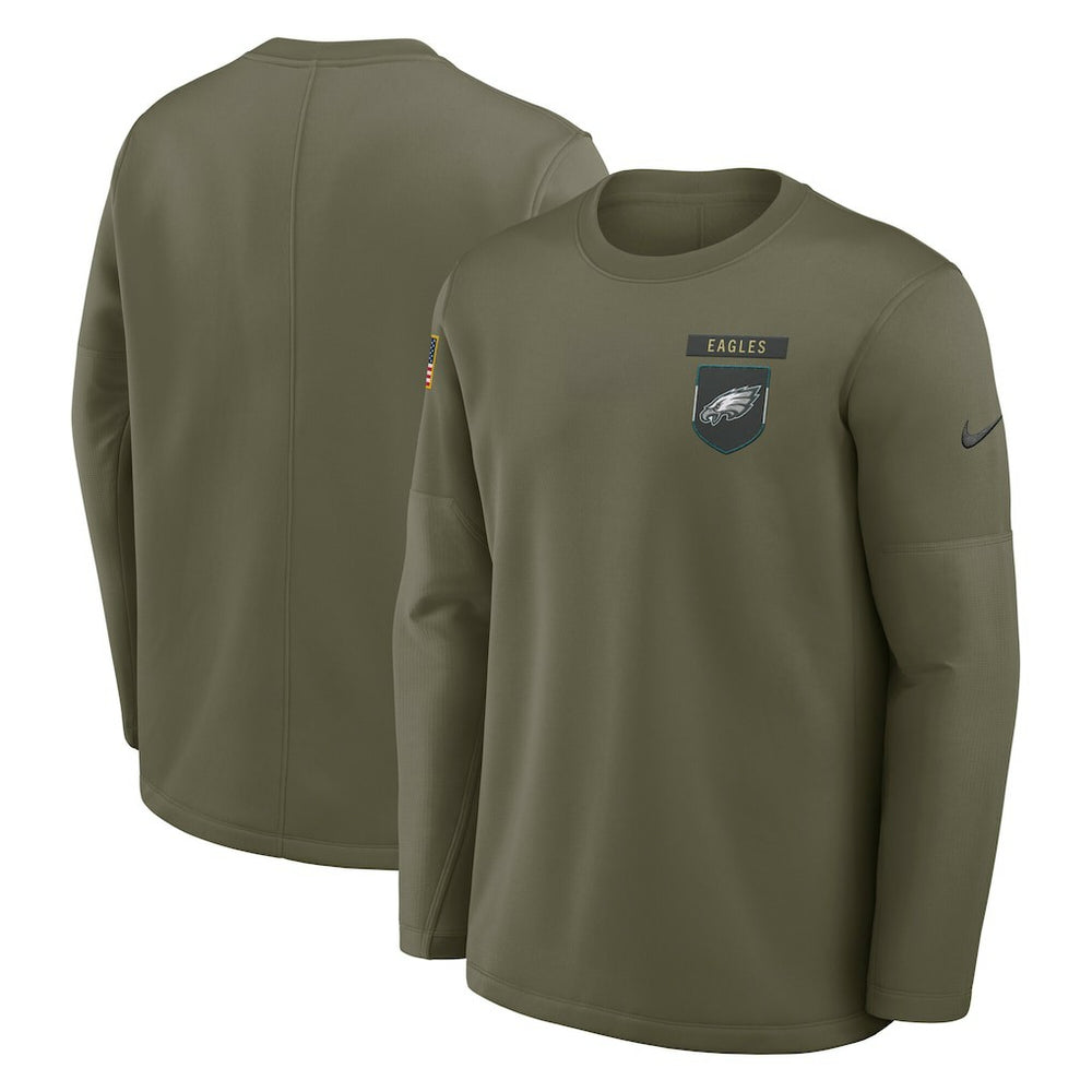 Philadelphia Eagles 2025 Salute to Service Sideline Coaches Therma-FIT Long Sleeve Shirt Olive - Nike
