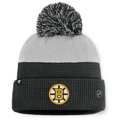 Boston Bruins Fanatics Authentic Pro Home Ice Cuffed Knit Hat with Pom Black/Gray