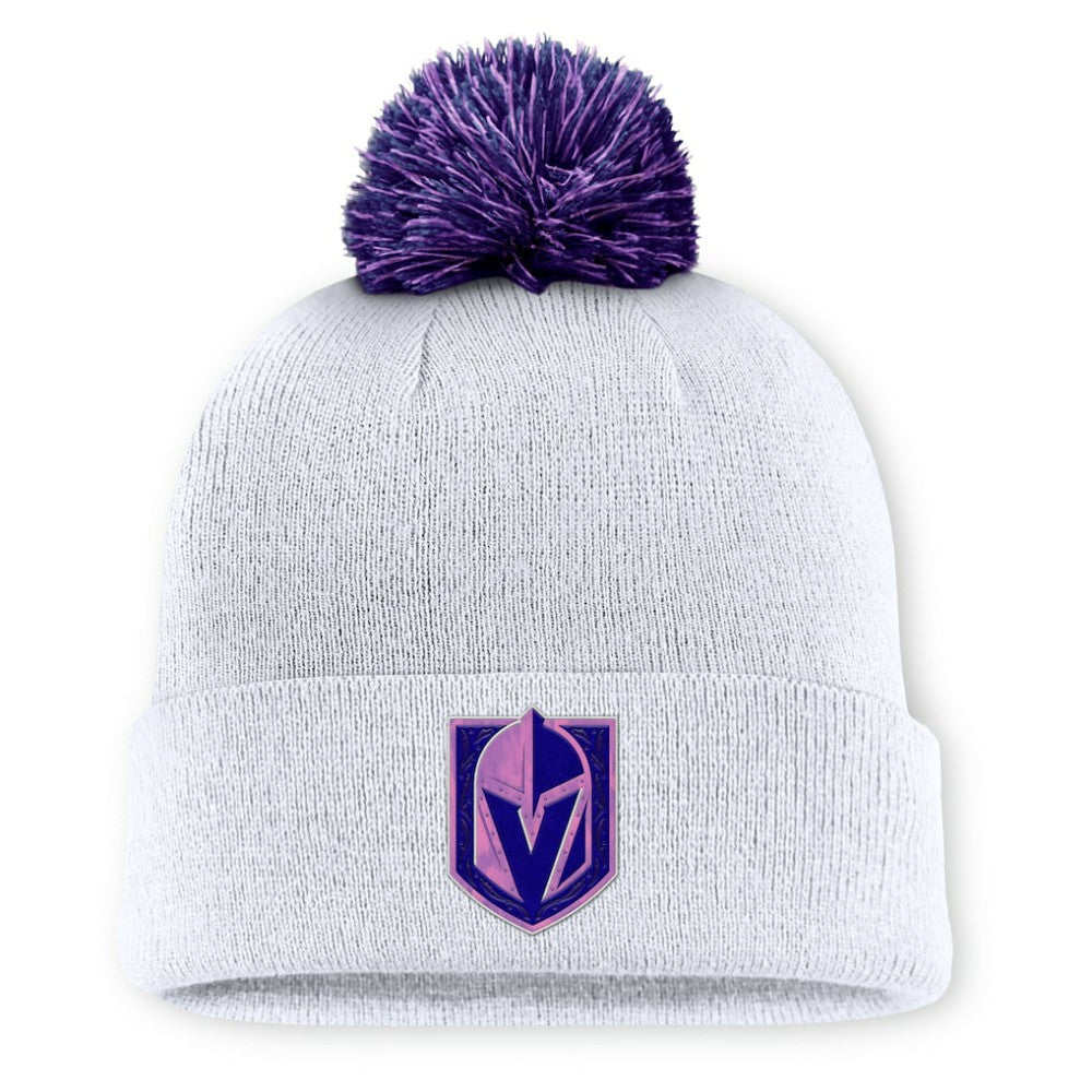 Vegas Golden Knights Fanatics Authentic Pro Hockey Fights Cancer Cuffed Knit Hat with Pom White