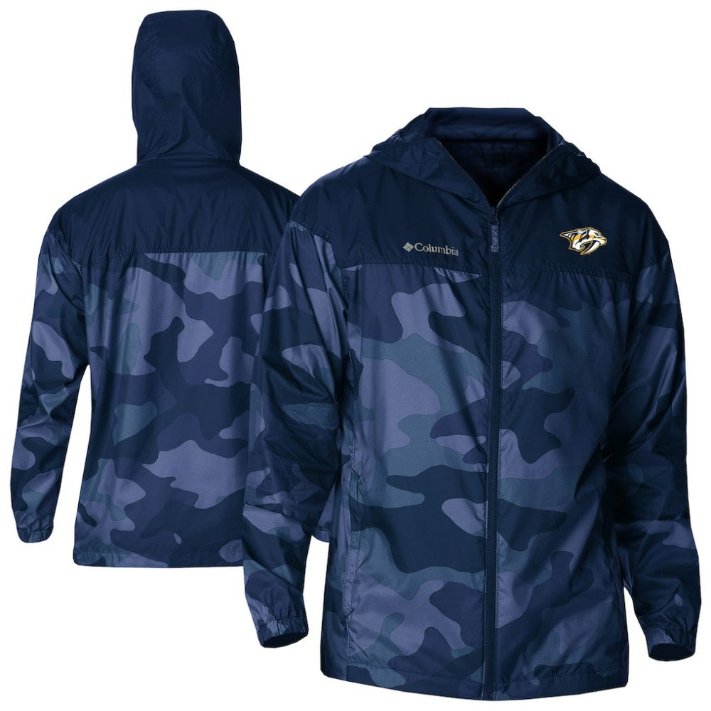 Nashville Predators - Columbia Camo Flash Challenger Omni-Shade Full-Zip Hoodie Windbreaker Navy
