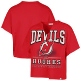 Jack Hughes New Jersey Devils - '47 Women's Elation Name & Number Oversized Notch Neck T-Shirt Red