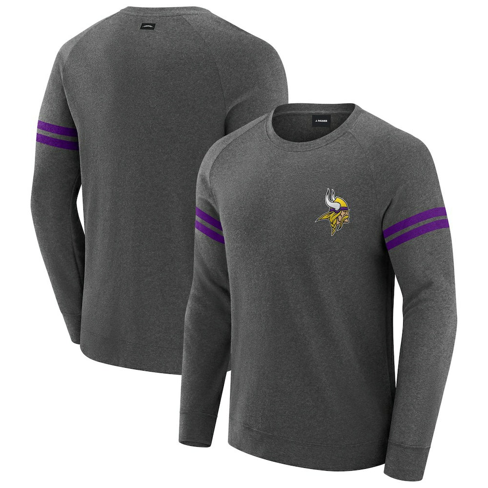 Minnesota Vikings J. Palmer Players Lounge Raglan Tri-Blend Sweatshirt Dark Heather Gray - NFL