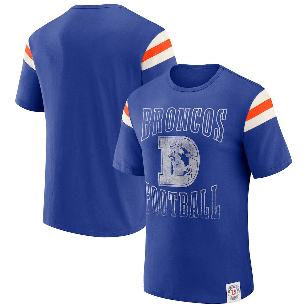 Denver Broncos Darius Rucker Collection Distressed Throwback Shoulder Stripe T-Shirt Royal - Fanatics