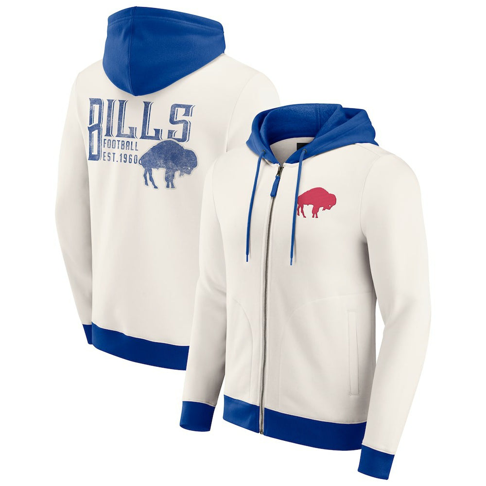 Buffalo Bills Darius Rucker Collection Distressed Graphics Full-Zip Hoodie Cream - Fanatics