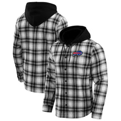 Buffalo Bills NFL x Darius Rucker Collection Plaid Flannel Quilted Full-Snap Hooded Shacket Black - Fanatics