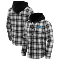 Detroit Lions NFL x Darius Rucker Collection Plaid Flannel Quilted Full-Snap Hooded Shacket Black - Fanatics