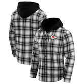 Kansas City Chiefs NFL x Darius Rucker Collection Plaid Flannel Quilted Full-Snap Hooded Shacket Black - Fanatics