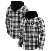 Las Vegas Raiders NFL x Darius Rucker Collection Plaid Flannel Quilted Full-Snap Hooded Shacket Black - Fanatics
