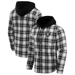 Las Vegas Raiders NFL x Darius Rucker Collection Plaid Flannel Quilted Full-Snap Hooded Shacket Black - Fanatics