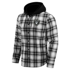 Las Vegas Raiders NFL x Darius Rucker Collection Plaid Flannel Quilted Full-Snap Hooded Shacket Black - Fanatics