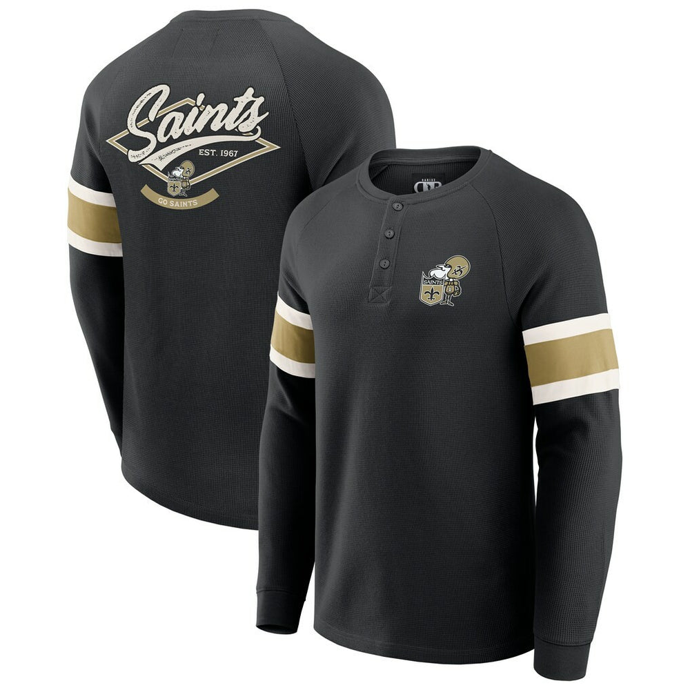 New Orleans Saints Darius Rucker Collection Waffle-Knit Raglan Long Sleeve Henley T-Shirt Black - Fanatics