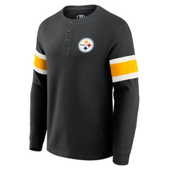 Pittsburgh Steelers Darius Rucker Collection Waffle-Knit Raglan Long Sleeve Henley T-Shirt Black - Fanatics