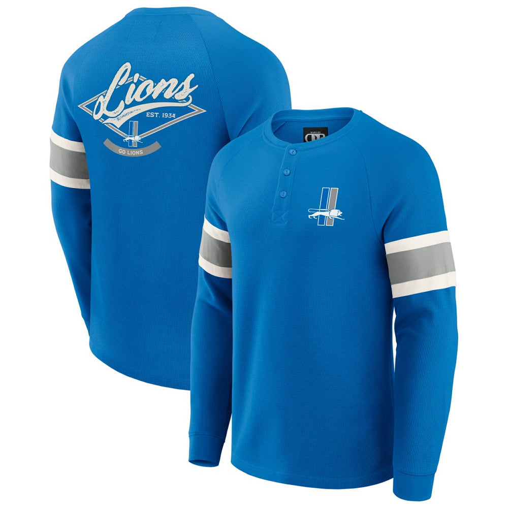 Detroit Lions Darius Rucker Collection Waffle-Knit Raglan Long Sleeve Henley T-Shirt Blue - Fanatics