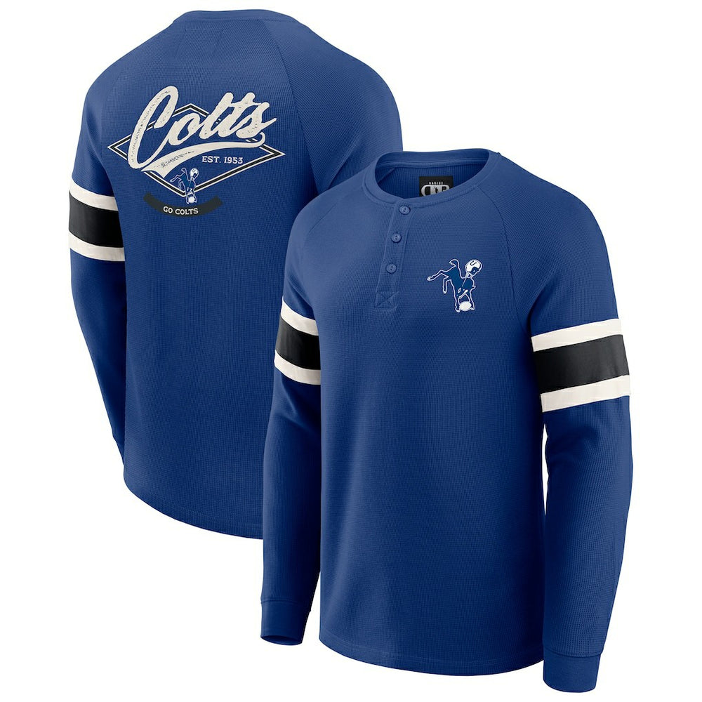 Indianapolis Colts Darius Rucker Collection Waffle-Knit Raglan Long Sleeve Henley T-Shirt Royal - Fanatics