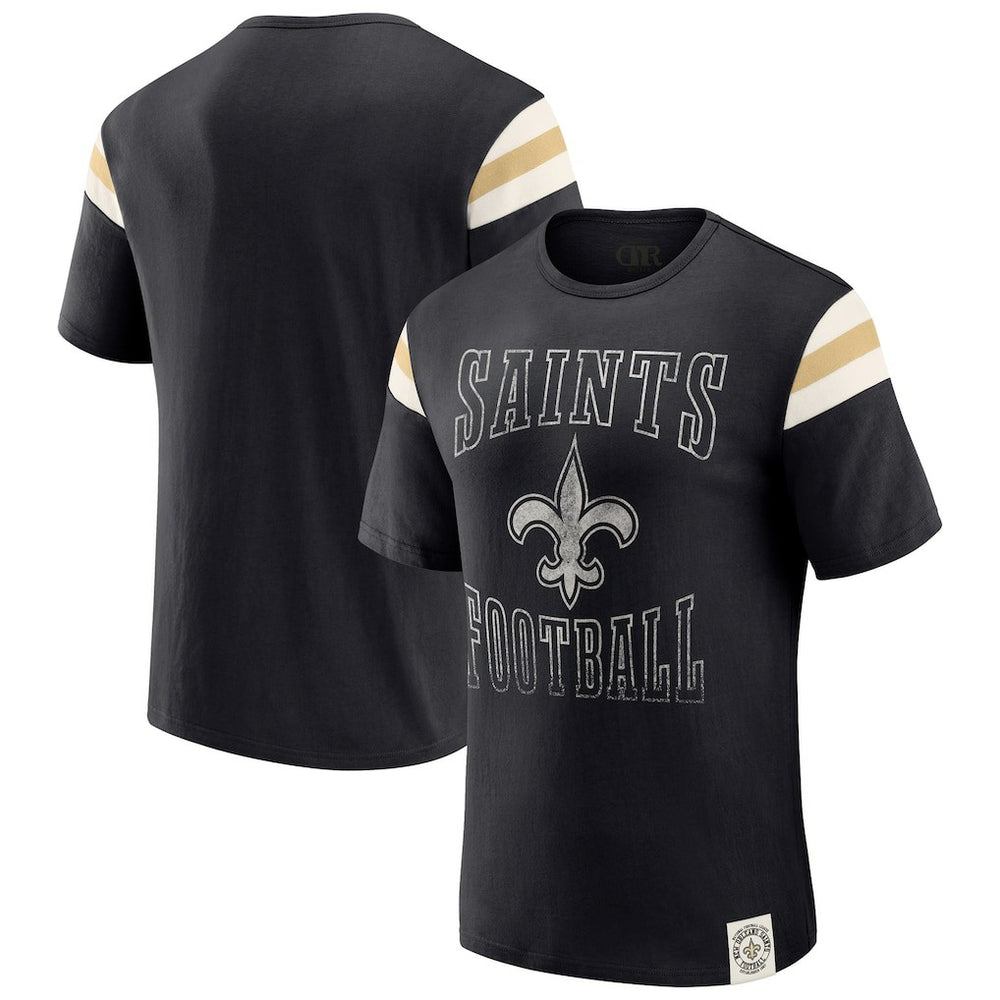 New Orleans Saints Darius Rucker Collection Football Stripe Sleeve T-Shirt Black - Fanatics