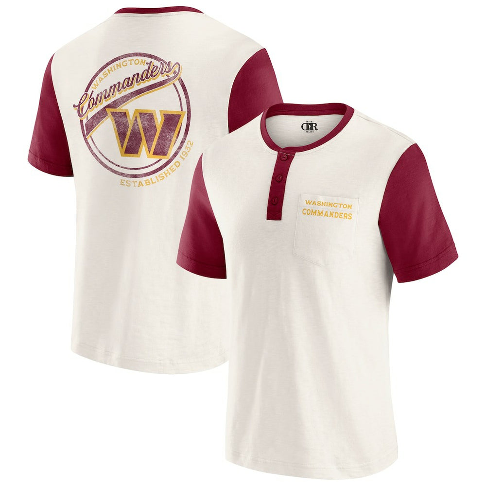 Washington Commanders Darius Rucker Collection Henley Colorblock Slub Pocket T-Shirt Cream - Fanatics
