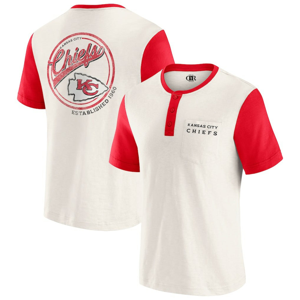Kansas City Chiefs Darius Rucker Collection Henley Colorblock Slub Pocket T-Shirt Cream - Fanatics
