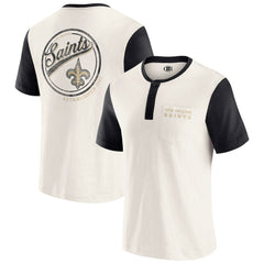 New Orleans Saints Darius Rucker Collection Henley Colorblock Slub Pocket T-Shirt Cream - Fanatics