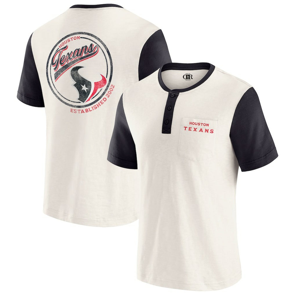 Houston Texans Darius Rucker Collection Henley Colorblock Slub Pocket T-Shirt Cream - Fanatics
