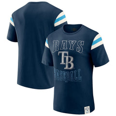 Tampa Bay Rays Darius Rucker Collection by Fanatics Distressed Sleeve Stripe T-Shirt Clearance