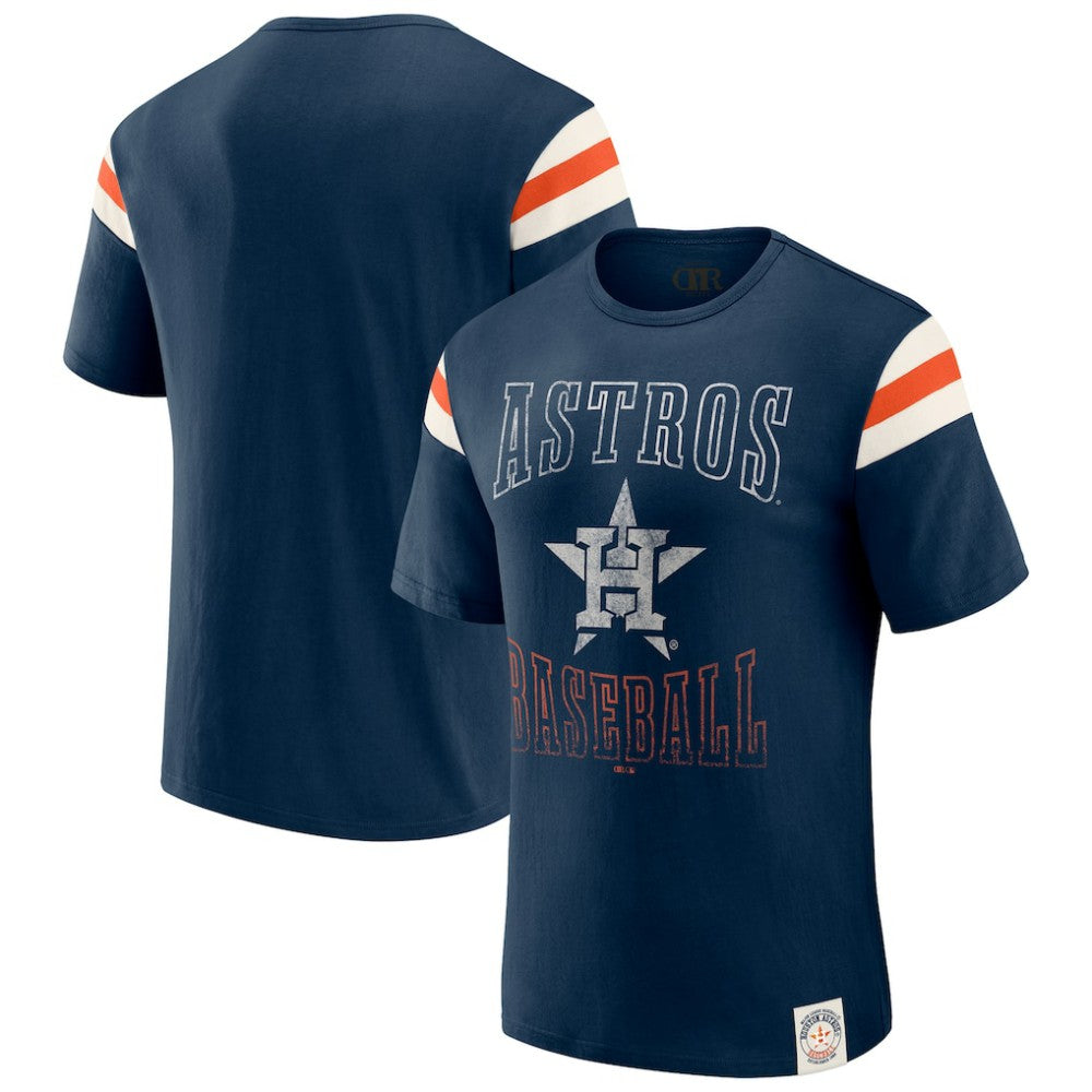 Houston Astros Darius Rucker Collection by Fanatics Distressed Sleeve Stripe T-Shirt On Sale