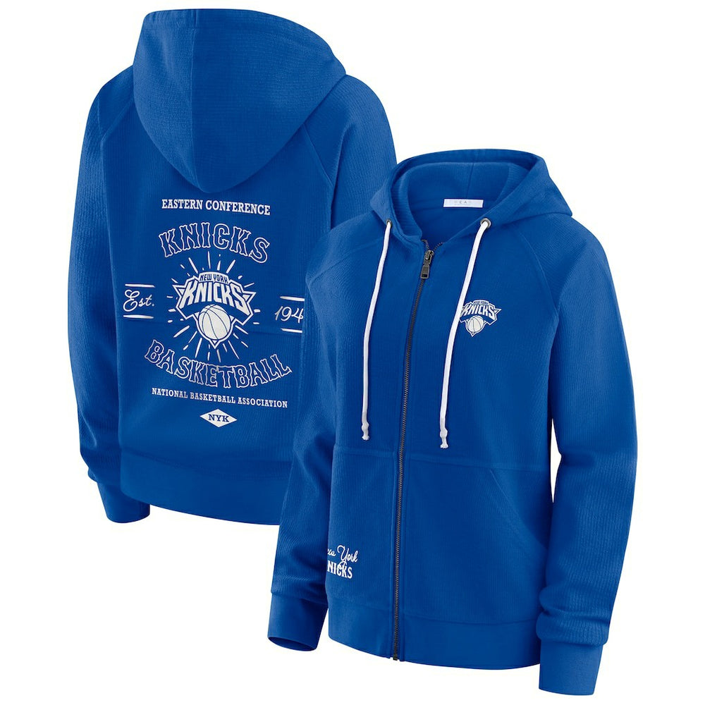 NBA - New York Knicks WEAR by Erin Andrews Women's Vintage Full-Zip Raglan Hoodie - Royal