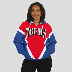 NBA - Philadelphia 76ers WEAR by Erin Andrews Women's Colorblock Full-Zip Hoodie Windbreaker Jacket - Red/Royal