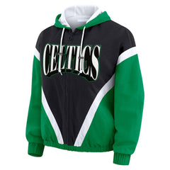 NBA - Boston Celtics WEAR by Erin Andrews Women's Colorblock Full-Zip Hoodie Windbreaker Jacket - Black/Kelly Green
