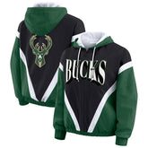 NBA - Milwaukee Bucks WEAR by Erin Andrews Women's Colorblock Full-Zip Hoodie Windbreaker Jacket - Black/Hunter Green