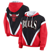NBA - Chicago Bulls WEAR by Erin Andrews Women's Colorblock Full-Zip Hoodie Windbreaker Jacket - Black/Red