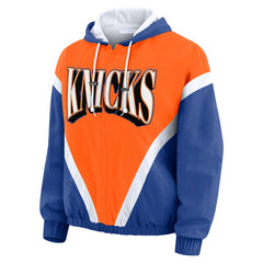 NBA - New York Knicks WEAR by Erin Andrews Women's Colorblock Full-Zip Hoodie Windbreaker Jacket - Orange/Royal