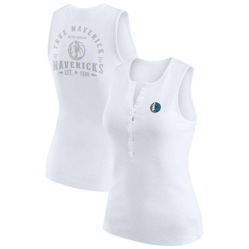 NBA - Dallas Mavericks WEAR by Erin Andrews Women's Rib-Knit Henley Tank Top - White