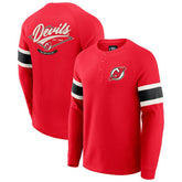 New Jersey Devils - Darius Rucker Collection by Fanatics Waffle-Knit Raglan Long Sleeve Henley T-Shirt Red