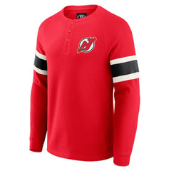 New Jersey Devils - Darius Rucker Collection by Fanatics Waffle-Knit Raglan Long Sleeve Henley T-Shirt Red