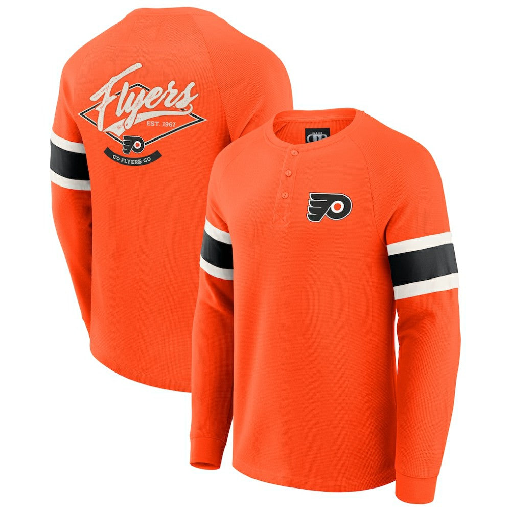 Philadelphia Flyers - Darius Rucker Collection by Fanatics Waffle-Knit Raglan Long Sleeve Henley T-Shirt Orange