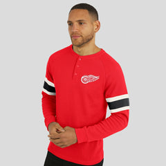 Detroit Red Wings - Darius Rucker Collection by Fanatics Waffle-Knit Raglan Long Sleeve Henley T-Shirt Red