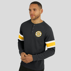 Boston Bruins Darius Rucker Collection by Fanatics Waffle-Knit Raglan Long Sleeve Henley T-Shirt Black
