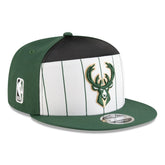 New Era - Milwaukee Bucks 2025 NBA Tip Off Split Panel 9FIFTY Snapback Hat - White/Hunter Green