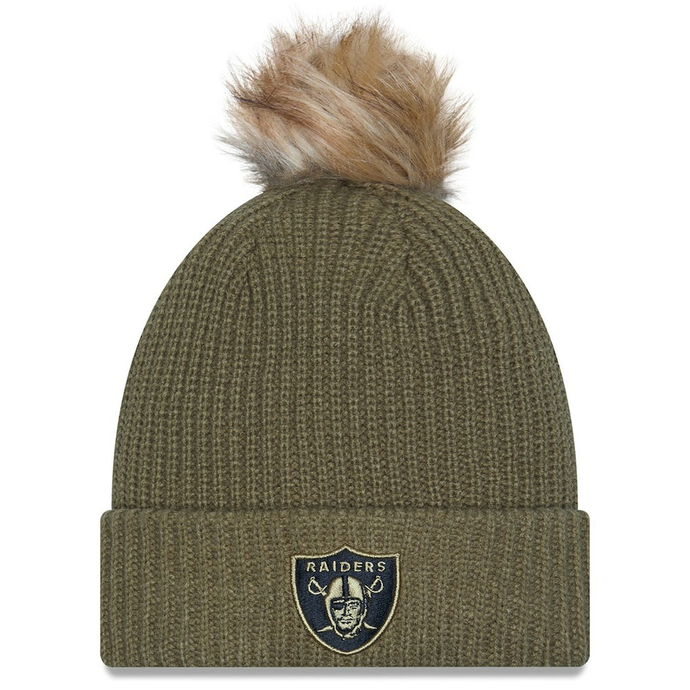 Las Vegas Raiders New Era Women's 2025 Salute to Service Cuffed Knit Hat with Pom Dark Green - NFL