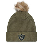 Las Vegas Raiders New Era Women's 2025 Salute to Service Cuffed Knit Hat with Pom Dark Green - NFL