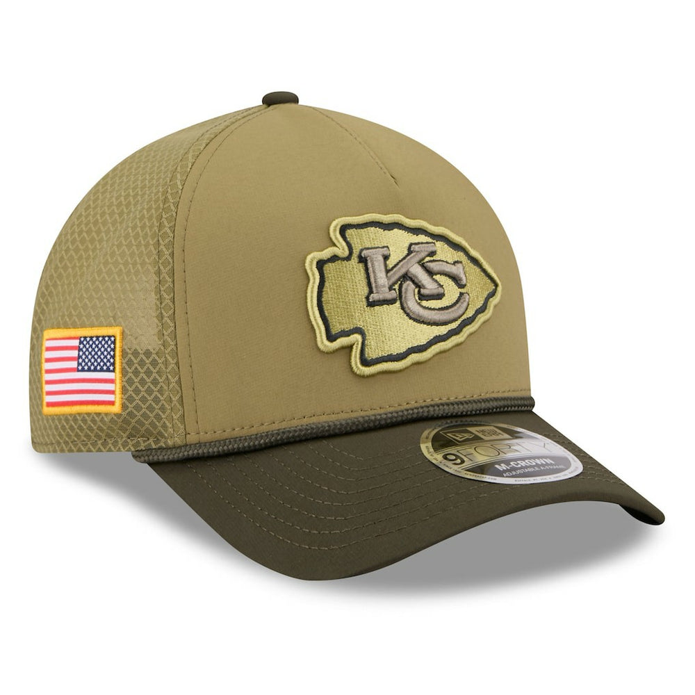 Kansas City Chiefs New Era Youth 2025 Salute to Service 9FORTY A-Frame Adjustable Hat Green/Dark Green - NFL