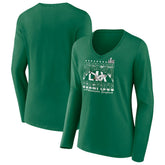 Philadelphia Eagles Women's Super Bowl LIX Champions Retro Logo Long Sleeve V-Neck T-Shirt Kelly Green - Fanatics