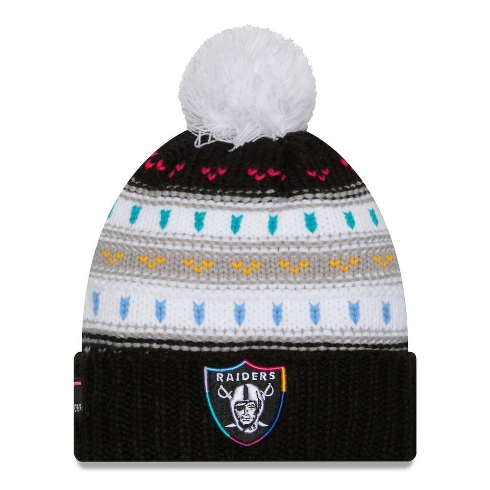 Las Vegas Raiders New Era Women's 2025 NFL Crucial Catch Cuffed Knit Hat with Pom Black - NFL