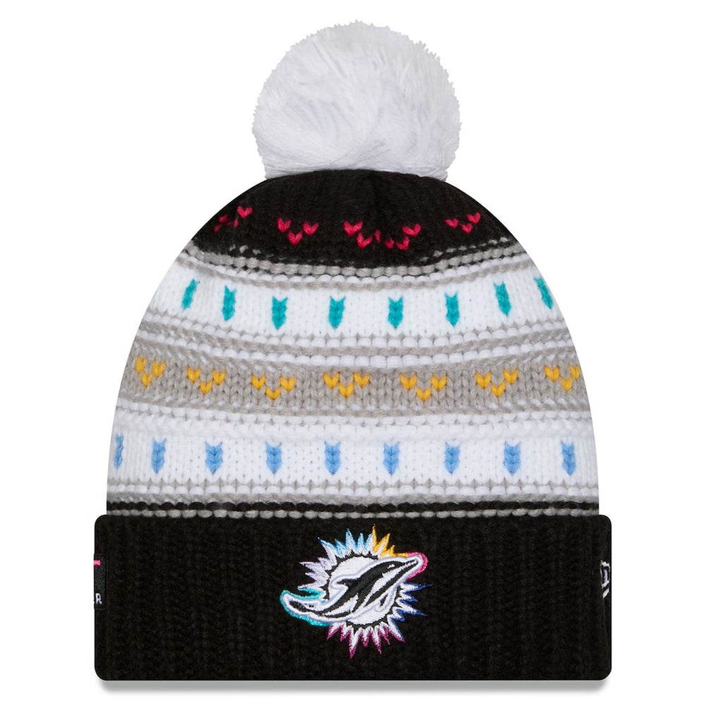 Miami Dolphins New Era Women's 2025 NFL Crucial Catch Cuffed Knit Hat with Pom Black - NFL