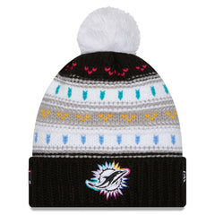 Miami Dolphins New Era Women's 2025 NFL Crucial Catch Cuffed Knit Hat with Pom Black - NFL