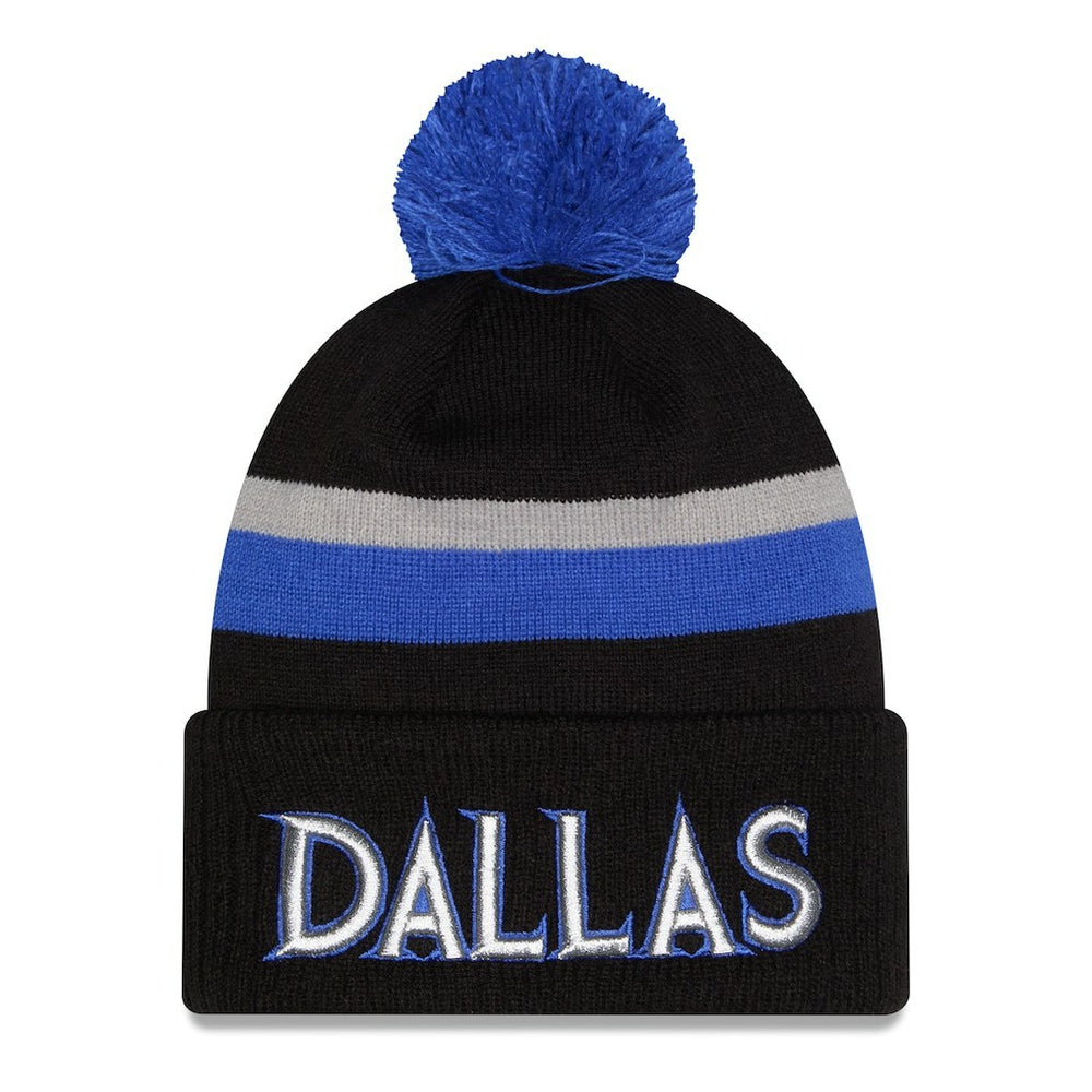 New Era - Dallas Mavericks 2025/26 City Edition Cuffed Knit Hat with Pom - Black/Blue