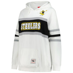 Pittsburgh Steelers Women's Plus Size Head Coach Throwback Pullover Hoodie White - Mitchell & Ness