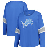 Detroit Lions Women's Plus Size Redzone 3/4-Sleeve Scoop Neck T-Shirt Blue - Fanatics